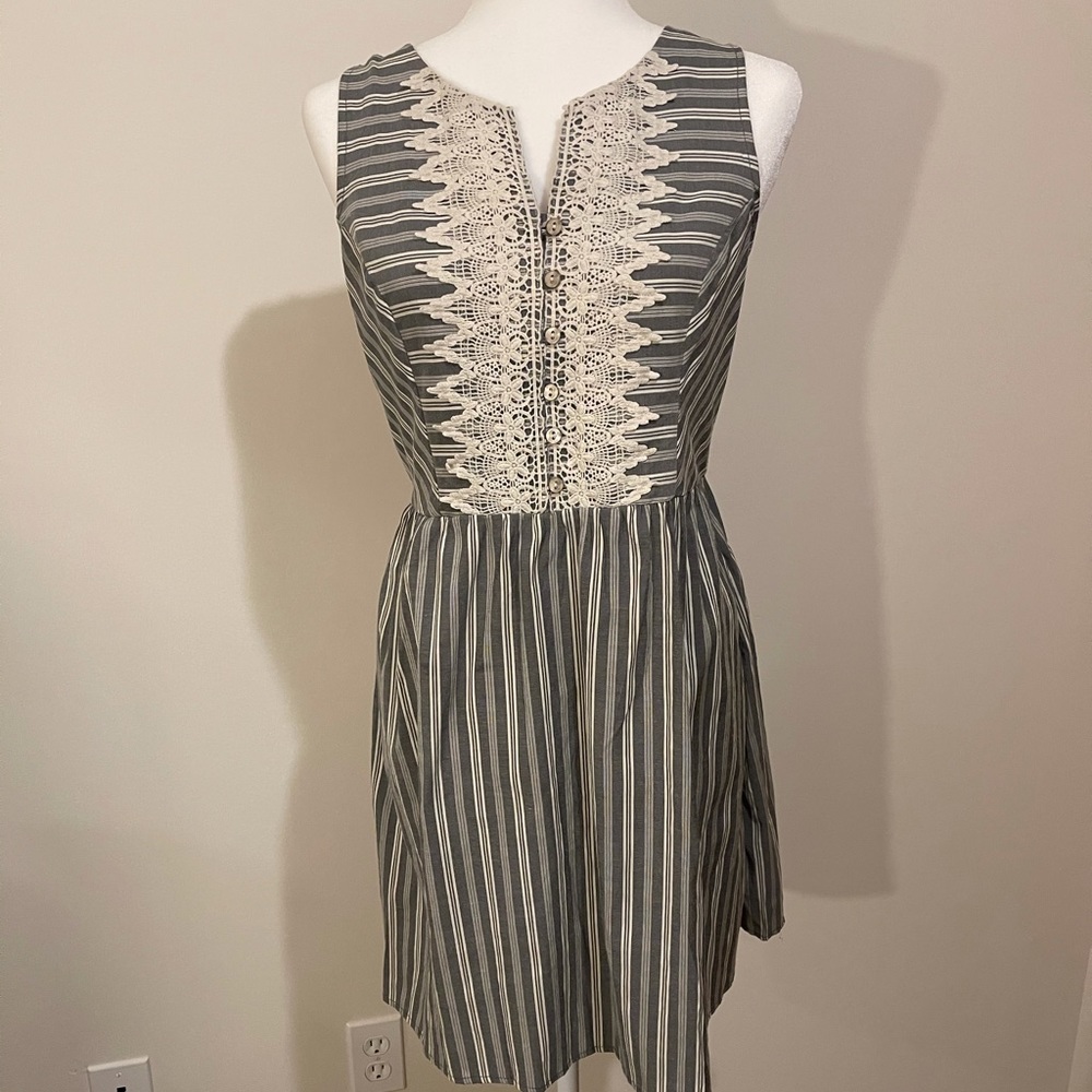 Grey and white a-line dress